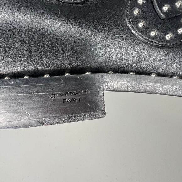 Givenchy Prue Black Leather Buckle Studded Booties Size 7.5 - Picture 9 of 13